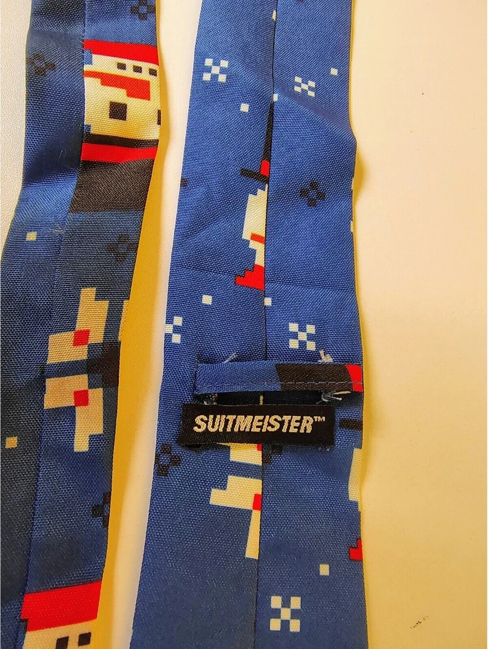 Suitmeister Mens Christmas Tie Blue 8 Bit Pixel Video Game Snowman Holiday Retro